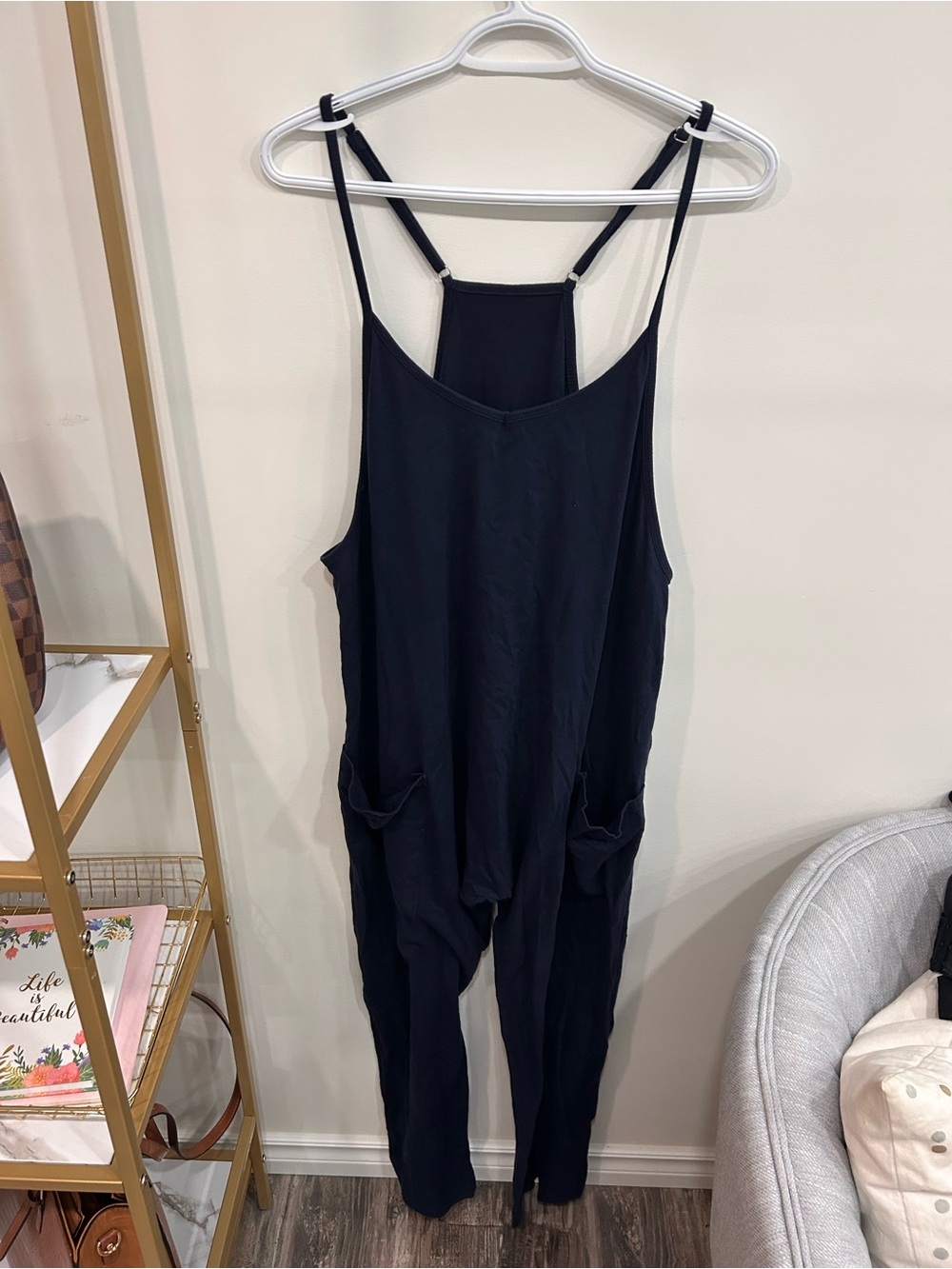 Women's Black Wide-Leg Jumpsuit with Adjustable Straps size XL